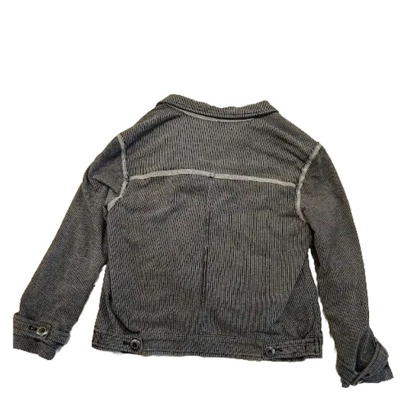FREE PEOPLE Sz XS Gray Railroad Stripe Moto Jacket Soft Cotton Zippered - Picture 2 of 7